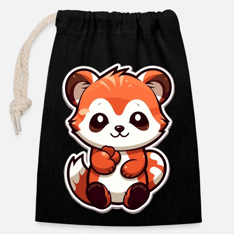Roter Panda - Verschließbarer Geschenkbeutel aus Baumwolle (14x20cm) - Schwarz