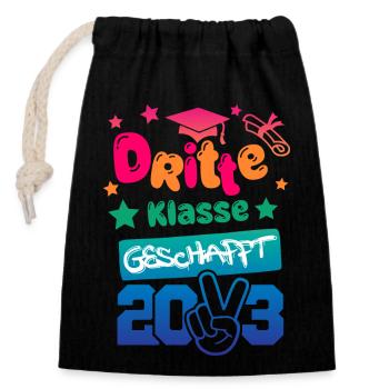 3. Klasse geschafft 2023 - Zeugnis - Verschließbarer Geschenkbeutel aus Baumwolle (14x20cm) - Schwarz - Vorne