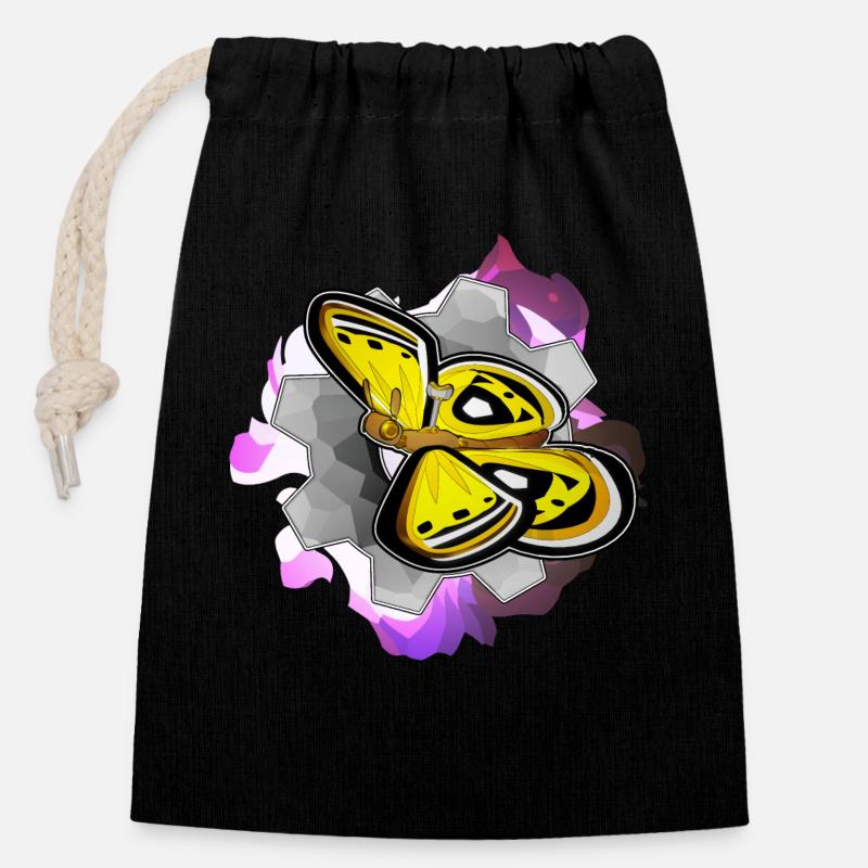 Mechanofloii - Closable cotton gift bag (14x20cm) - black