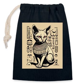 Pochoir de chat Egypy - Sac cadeau en coton avec cordon (14 x 20 cm) - bleu marine - Devant