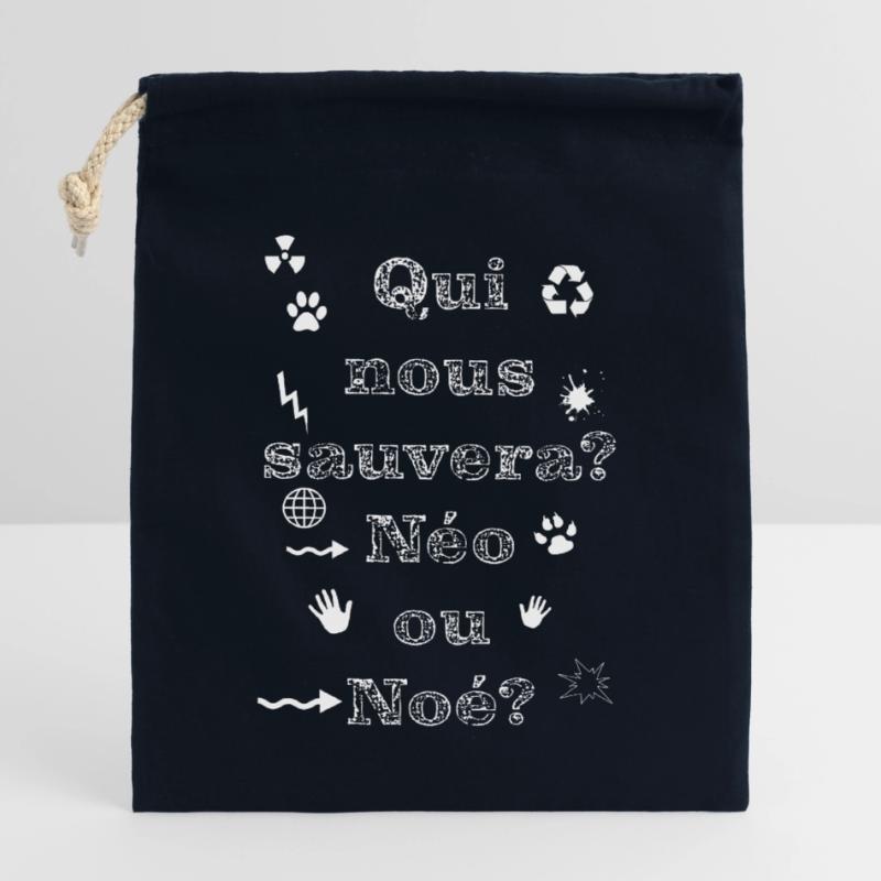 Wer wird uns retten? Neo oder Noah? Verschließbarer Geschenkbeutel aus Baumwolle (14x20cm)