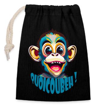 Singe humour quoicoubeh - Sac cadeau en coton avec cordon (14 x 20 cm) - noir - Devant