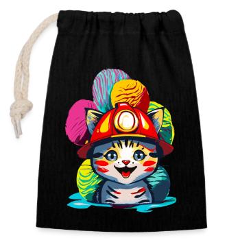 Firefighter Cat - Closable cotton gift bag (14x20cm) - black - Front