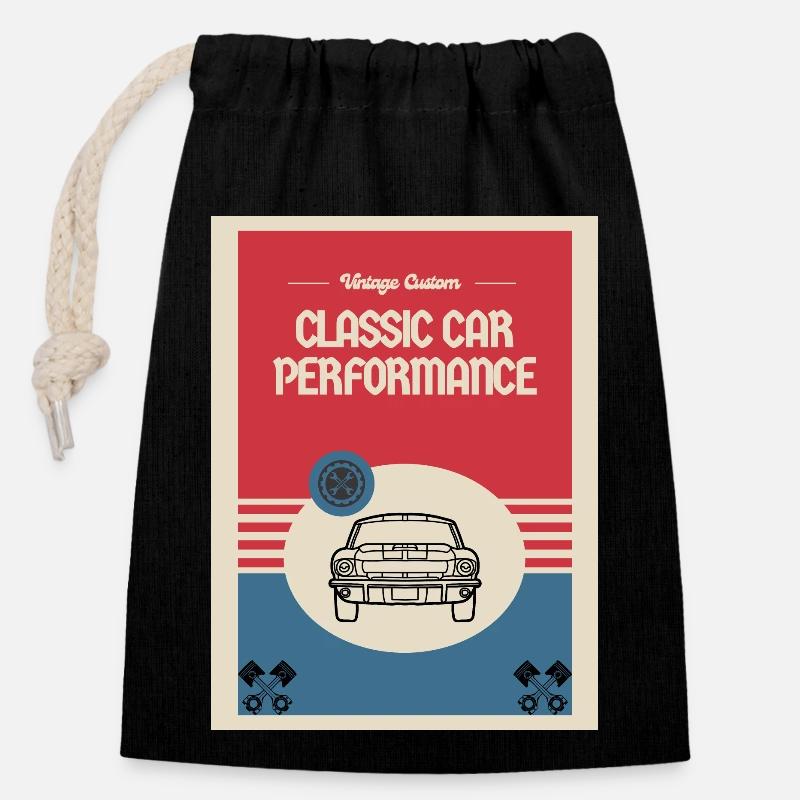 Classic Custom Car Performance - Verschließbarer Geschenkbeutel aus Baumwolle (14x20cm) - Schwarz