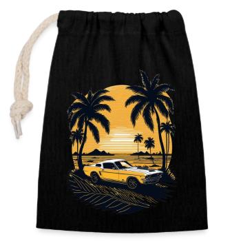 Le coucher de soleil doré illumine la plage tranquille - Sac cadeau en coton avec cordon (14 x 20 cm) - noir - Devant