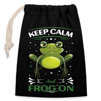 Keep Calm and Frog on - Closable cotton gift bag (14x20cm) - black - Front