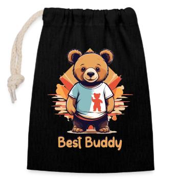 Teddybär mein bester Kumpel - Verschließbarer Geschenkbeutel aus Baumwolle (14x20cm) - Schwarz - Vorne