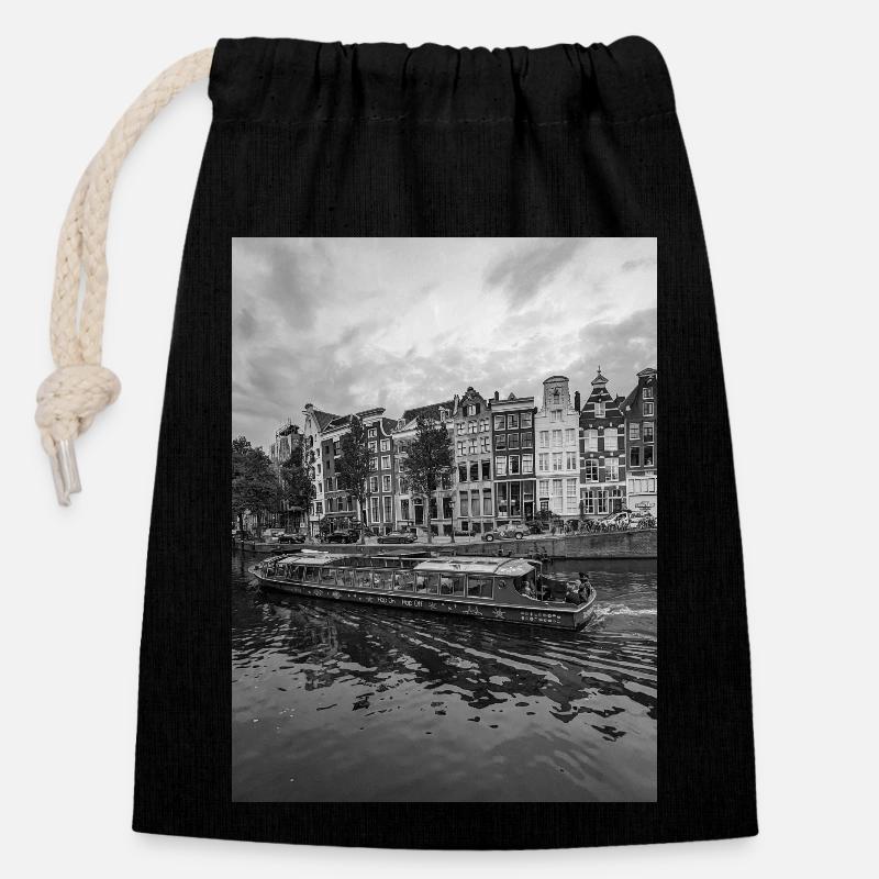 Amsterdam - Verschließbarer Geschenkbeutel aus Baumwolle (14x20cm) - Schwarz