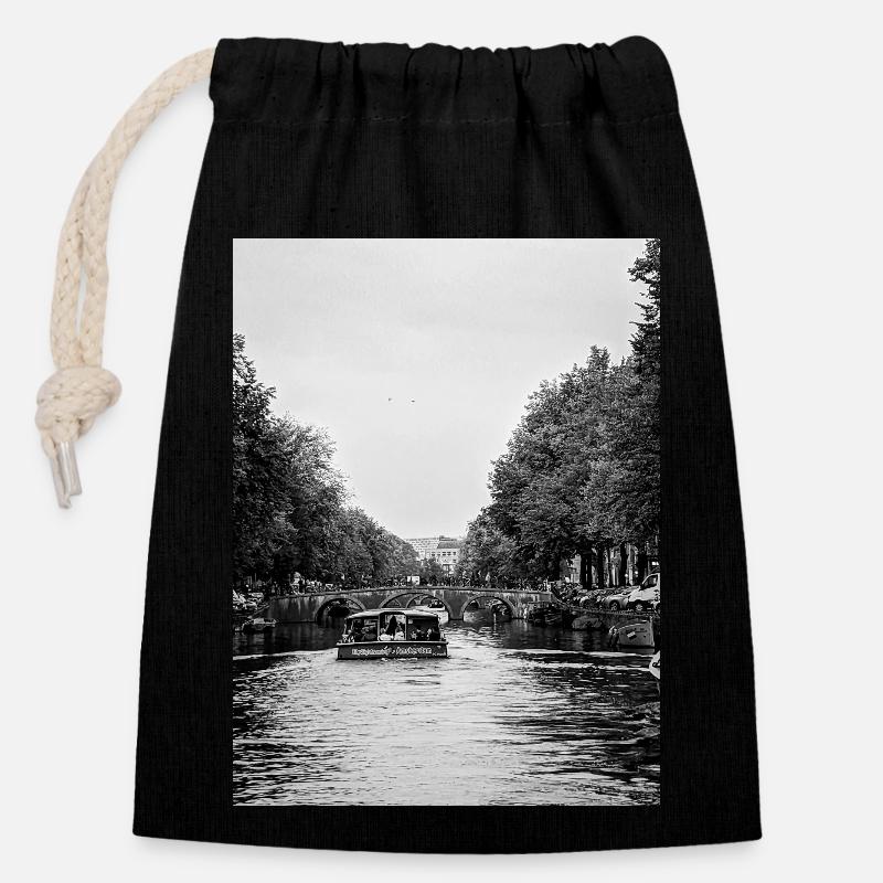Amsterdam - Sac cadeau en coton avec cordon (14 x 20 cm) - noir