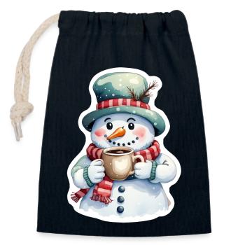 bonhomme de neige - Sac cadeau en coton avec cordon (14 x 20 cm) - bleu marine - Devant