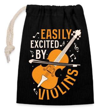 Easily Excited By Violins Violinist Orchestra - Verschließbarer Geschenkbeutel aus Baumwolle (14x20cm) - Schwarz - Vorne