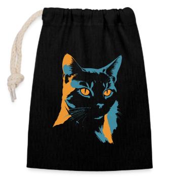 Explosion de couleurs : tête de chat en orange et bleu - Sac cadeau en coton avec cordon (14 x 20 cm) - noir - Devant