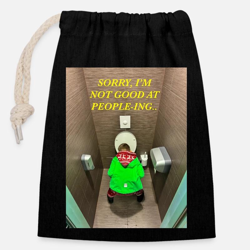 Sorry, I'm not good at people-ing.. - Closable cotton gift bag (14x20cm) - black