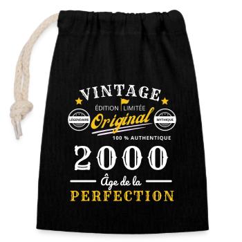 2000 Vintage Anniversaire 2000 original birthday - Sac cadeau en coton avec cordon (14 x 20 cm) - noir - Devant
