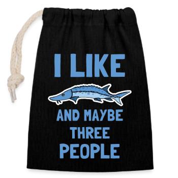 I like sturgeons and maybe three people - Closable cotton gift bag (14x20cm) - black - Front