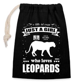 Just a Girl who loves Leoparden Outfit - Verschließbarer Geschenkbeutel aus Baumwolle (14x20cm) - Schwarz - Vorne