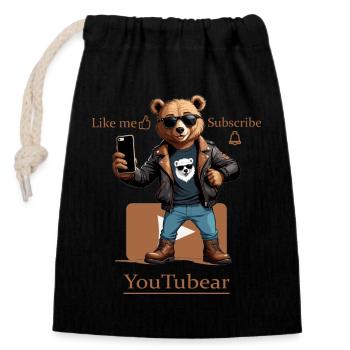 Funny YouTubear - Closable cotton gift bag (14x20cm) - black - Front