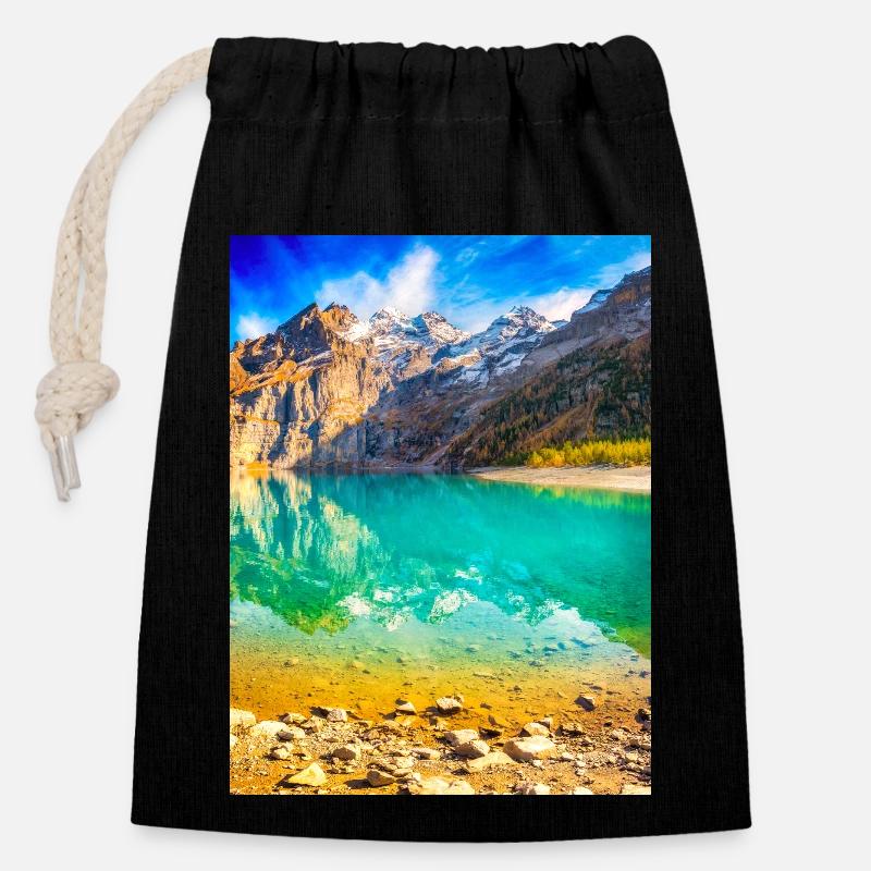 PARADIS DE LA MONTAGNE - Sac cadeau en coton avec cordon (14 x 20 cm) - noir
