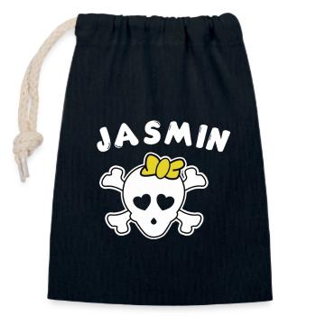 Design Jasmin Pirate pour Filles et Femmes - Sac cadeau en coton avec cordon (14 x 20 cm) - bleu marine - Devant
