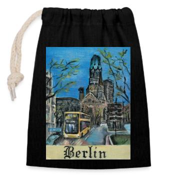 KaiserWilhelmKirche - Verschließbarer Geschenkbeutel aus Baumwolle (14x20cm) - Schwarz - Vorne
