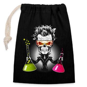 Skull as a gloomy scientist in the laboratory - Closable cotton gift bag (14x20cm) - black - Front