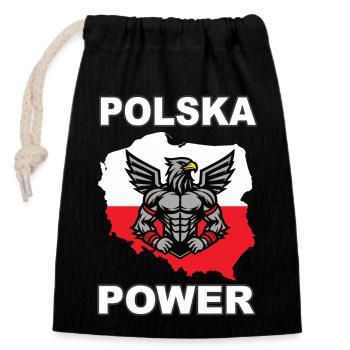 Polska Power, Cool Poland Design with White Eagle - Closable cotton gift bag (14x20cm) - black - Front