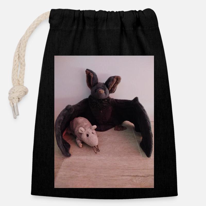 Chauve-souris et souris à aile nocturne - Sac cadeau en coton avec cordon (14 x 20 cm) - noir