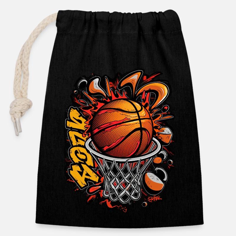 Graffiti de basket-ball dynamique - Sac cadeau en coton avec cordon (14 x 20 cm) - noir