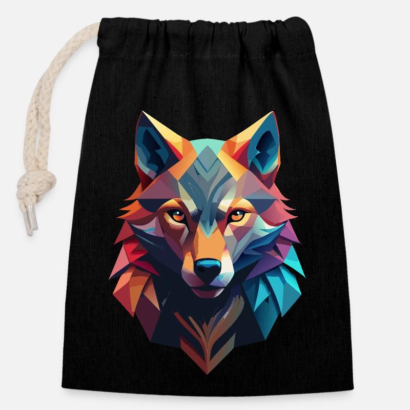 Low poly avatar of a wolf - Closable cotton gift bag (14x20cm) - black