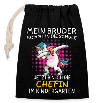 My brother starts school, now I'm the one - Closable cotton gift bag (14x20cm) - black - Front