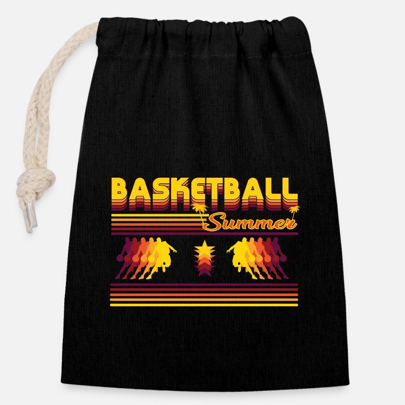Retro Basketball Summer Design - Closable cotton gift bag (14x20cm) - black