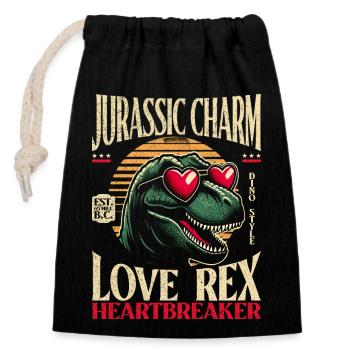T-Rex Charm Dinosaurier Herzensbrecher - Verschließbarer Geschenkbeutel aus Baumwolle (14x20cm) - Schwarz - Vorne
