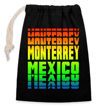 Monterrey Mexiko Regenbogen Design - Verschließbarer Geschenkbeutel aus Baumwolle (14x20cm) - Schwarz - Vorne