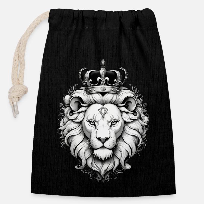 lion roi - Sac cadeau en coton avec cordon (14 x 20 cm) - noir