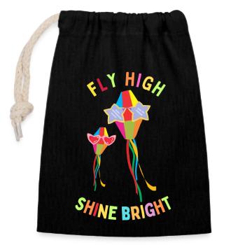 FLY HIGH SHINE PRIDE - Verschließbarer Geschenkbeutel aus Baumwolle (14x20cm) - Schwarz - Vorne