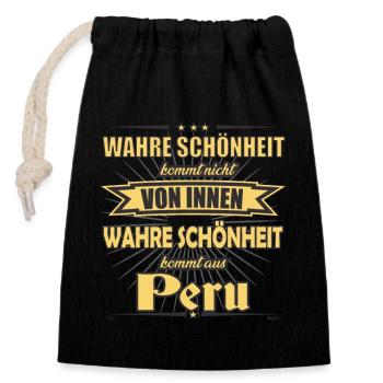 True beauty comes from Peru Design - Closable cotton gift bag (14x20cm) - black - Front