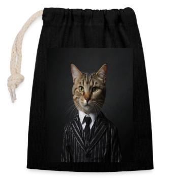 Cat Portrait of Cat in Striped Suit and Tie - Closable cotton gift bag (14x20cm) - black - Front