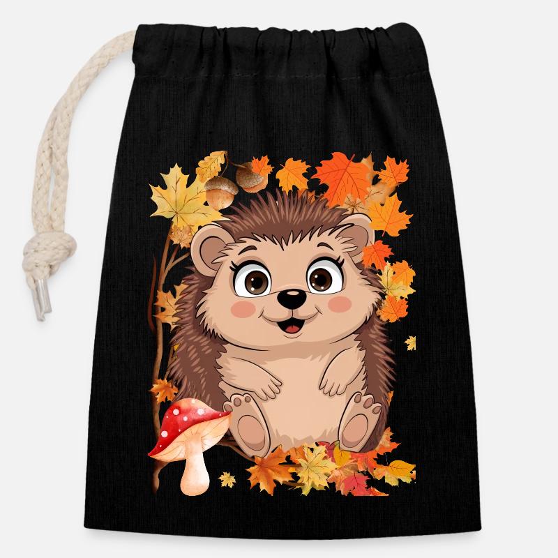Autumn - Closable cotton gift bag (14x20cm) - black