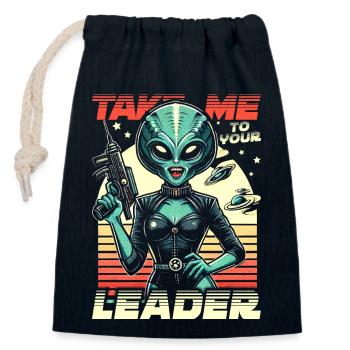 Sexy Alien Retro Comic - Emmenez-moi à votre leader - Sac cadeau en coton avec cordon (14 x 20 cm) - bleu marine - Devant