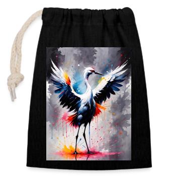 Crane - Closable cotton gift bag (14x20cm) - black - Front