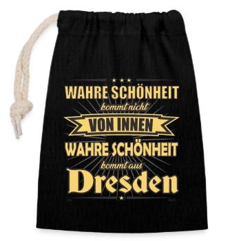 La vraie beauté vient de Dresden Design - Sac cadeau en coton avec cordon (14 x 20 cm) - noir - Devant