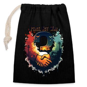 PEACE, NOT WAR 3 - Closable cotton gift bag (14x20cm) - black - Front