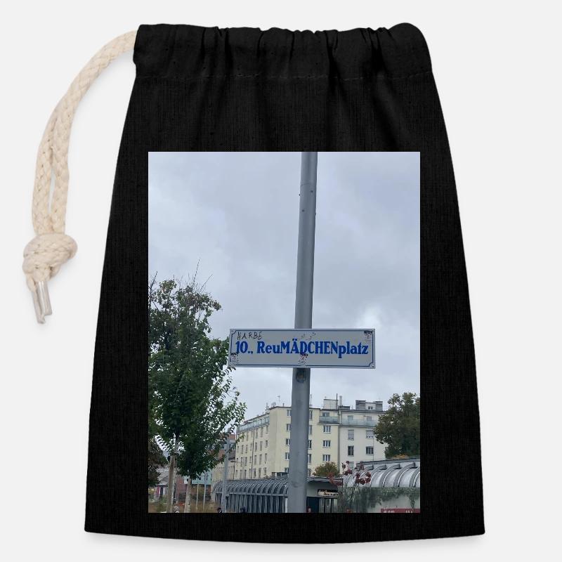 ReuMÄDCHENplatz - Sac cadeau en coton avec cordon (14 x 20 cm) - noir