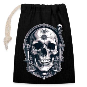 Skull - Verschließbarer Geschenkbeutel aus Baumwolle (14x20cm) - Schwarz - Vorne