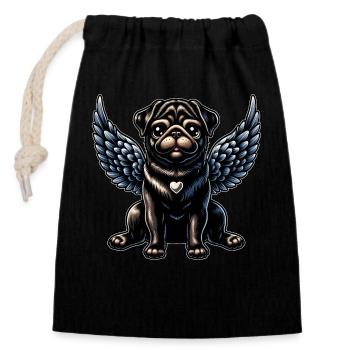 Süßer Mops Engel Gotisch Barock Stil - Verschließbarer Geschenkbeutel aus Baumwolle (14x20cm) - Schwarz - Vorne