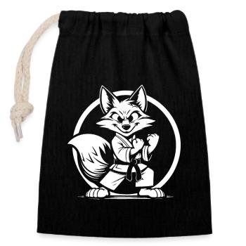 Martial Arts Fox – The Cunning Fighter - Closable cotton gift bag (14x20cm) - black - Front