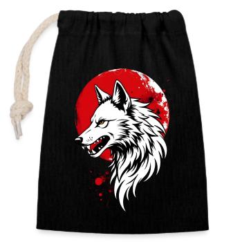 Loup devant une pleine lune rouge - Sac cadeau en coton avec cordon (14 x 20 cm) - noir - Devant