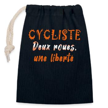 velo cycliste deux roues une liberté v - Sac cadeau en coton avec cordon (14 x 20 cm) - bleu marine - Devant