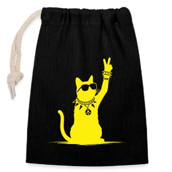 Gelbe Rocker Katze – Cooles Design für Musikfans - Verschließbarer Geschenkbeutel aus Baumwolle (14x20cm) - Schwarz - Vorne