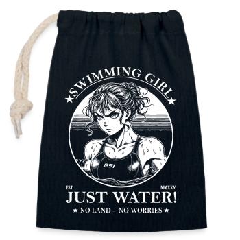 Swimming Girl - Juste de l’eau, pas de terre, pas de soucis - Sac cadeau en coton avec cordon (14 x 20 cm) - bleu marine - Devant